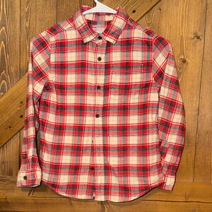 Cat and Jack boys Red green and Cream Plaid  Button-Up Shirt size M 8